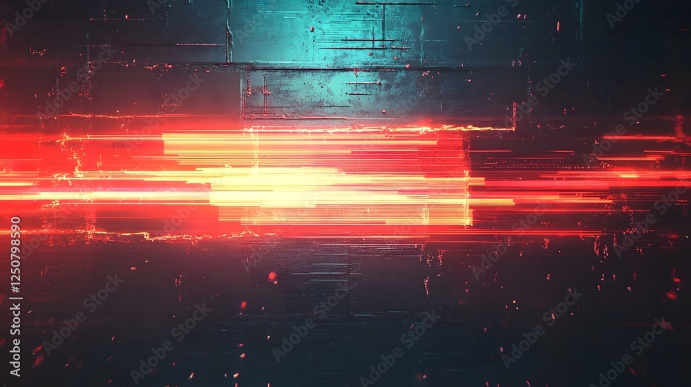 Aufkleber Vibrant Futuristic Digital Abstract with Neon Lights and Motion  Surreal dynamic and luminous image with a sci fi cyberpunk inspired design  Captivating digital art with glitch effects