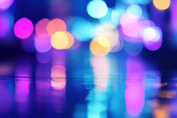 Vibrant Abstract Bokeh Lights Reflected on Wet Surface at Night
