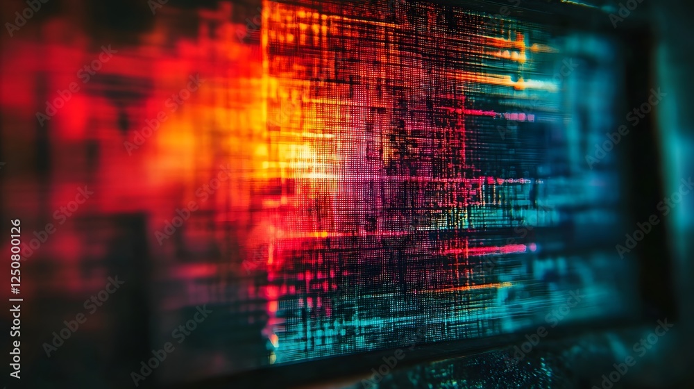 Fototapete Vibrant Glowing Digital Pattern Abstract Futuristic Background with Luminous Grid Geometric Shapes and Coding Inspired Graphic Design