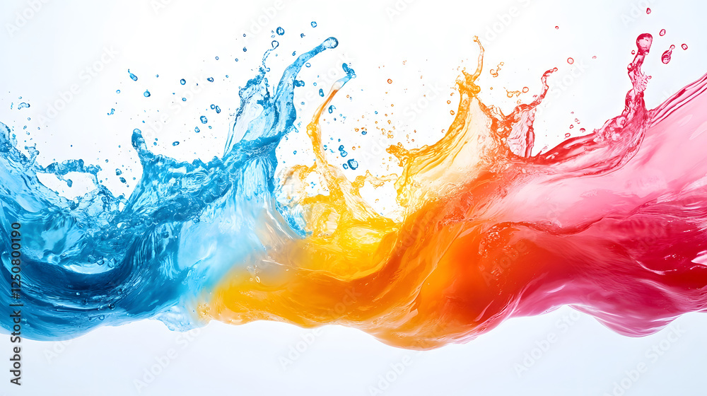 Poster Vibrant Liquid Explosion Bursting with Colorful Digital Art Motion and Energy  Dynamic abstract image of paint ink or water splashing and swirling in a mesmerizing