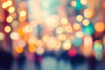 Fototapeta premium Blurred city street filled with colorful bokeh lights creating a festive atmosphere