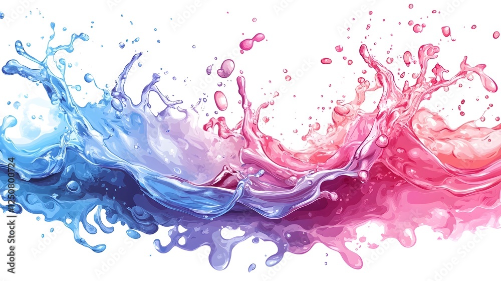 Poster Vibrant Multicolored Liquid Splashes Unleash a Captivating Abstract Movement and Dynamic Energy  This Digital Artwork Features Fluid Flowing Shapes and Patterns in a Mesmerizing Ethereal Composition