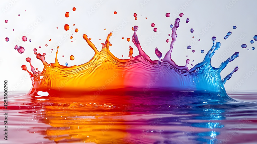 Poster Vibrant Multicolored Splash of Water in Motion   Captivating Abstract Fluid Art with Bursts of Vivid Colors and Dynamic Energy