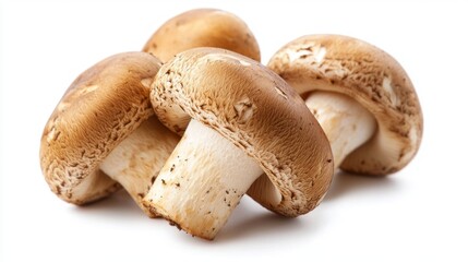 Fresh, earthy champignons are beautifully displayed against a crisp white background, highlighting their rich textures and inviting appearance. Perfect for culinary use or as a natural decoration