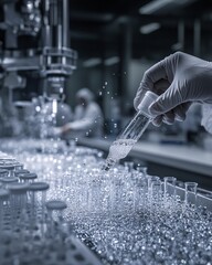 Laboratory liquid transfer into glass tubes in a sterile environment.