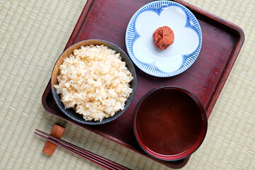 Japanese Rice and Miso Soup on Tray
