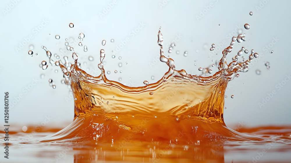 Fototapete vibrant orange liquid splash with dynamic droplets waves and ripples on a clear transparent water su