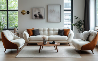 European classical white three-seater sofa with dark wood legs, high backrests, and sparkling arm elements