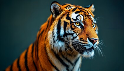 Obraz premium Majestic Tiger Portrait with Intense Gaze Wildlife and Conservation Imagery