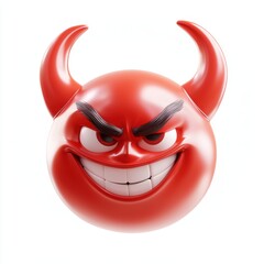 3D icon cartoon devil emoji with horns and a smirk, isolated on a white background