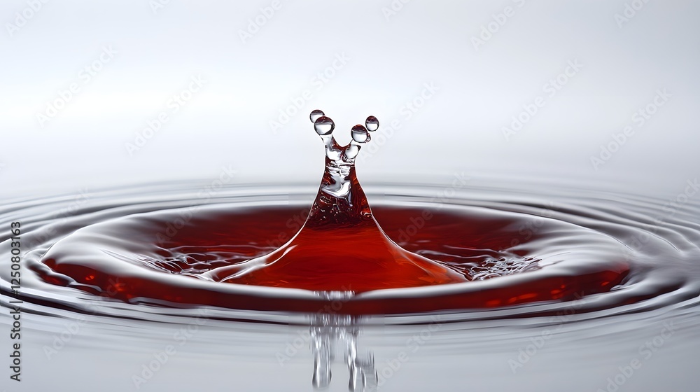Fototapete Vibrant Red Liquid Splash with Dynamic Movement and Rippling Effect on Water Surface  Abstract Colorful Background with Fluid Texture and Reflective Transparency