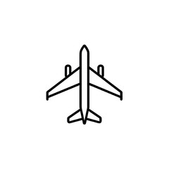 An icon of an airplane with a white background, representing the travel category, simple and clean design.