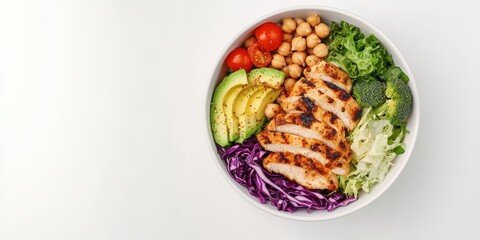 Grilled Chicken Salad Bowl With Avocado And Chickpeas