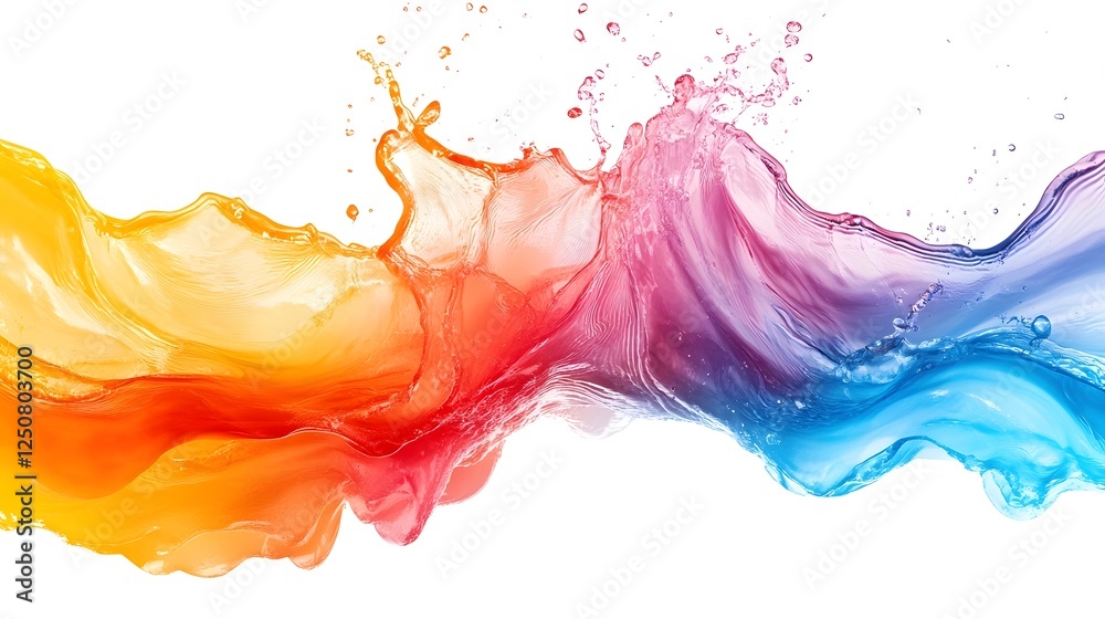 Poster Vibrant Splash of Colorful Digital Paint in Abstract Motion  Dynamic and Energetic Fluid Composition with Flowing Liquid Textures and Swirling Patterns