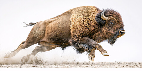 A stunning image capturing a bison running at full speed,