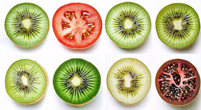 A visually appealing image featuring vibrant slices of kiwi and tomatoes.