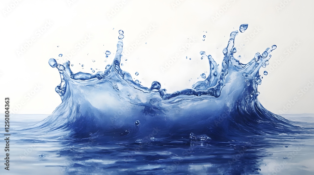 Poster Vibrant Splash of Fresh Blue Water Creating Dynamic Movement and Energy  Powerful water splash effect with transparent droplets and flowing liquid in a natural refreshing background