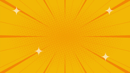 Orange comic background with lines and stars in pop art style, nice halftone gradation. Vector illustration. Suitable for comics, prints, posters, etc.