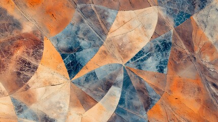 Abstract artwork featuring swirling earth tones, vibrant textures blending orange and blue, perfect for modern decor projects.