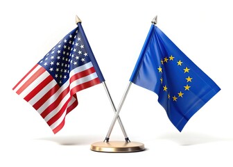 American and European Flag Partnership Divided Diagonally