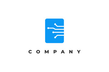 Fototapeta premium digital wire on rectangle shape blue logo