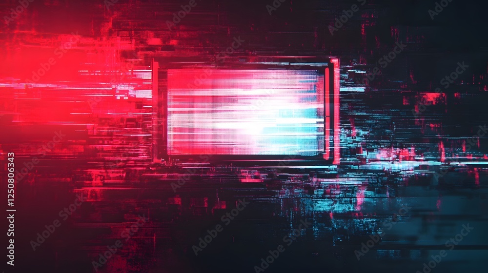 Poster Vivid digital art composition with glitch effects neon colors futuristic visual distortions and abstract experimental graphic elements on a display screen background