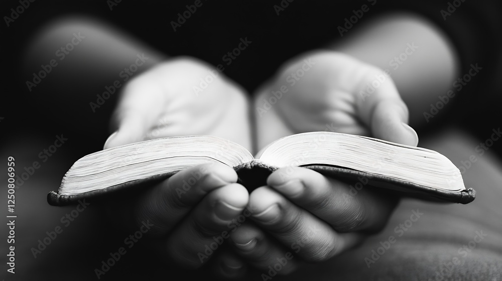 Aufkleber Caring Hands Holding an Open Book in Black and White Representing Knowledge and Learning : Generative AI