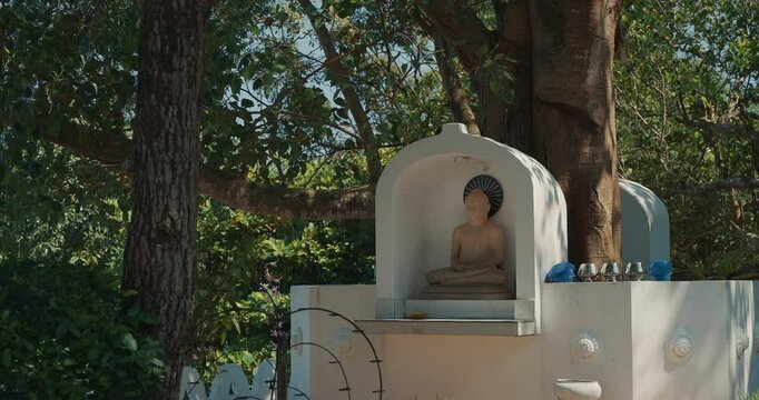 Japanese Peace Temple In Rumassala, Galle, Sri Lanka. Close up Statue of Lord Buddha in Parinirvana, Japanese Peace Pagoda
