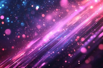 Abstract Pink Purple Light Streaks and Glowing Particles