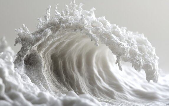 Minimalistic 3d render of an intricate white abstract wave from point cloud data in neutral tones - Powered by Adobe