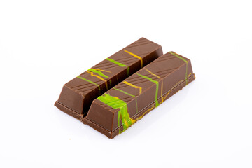 Chocolate bar filled with pistachio kunafa. Dubai chocolate