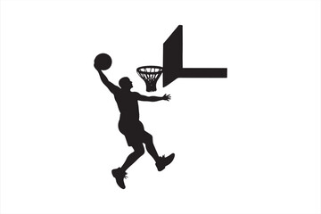 Black and White Basketball Dunk Silhouette
