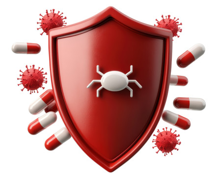 Isolated Red Shield Protecting Against Viruses