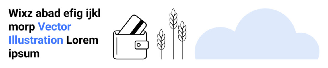 Wallet with credit cards, stylized wheat stalks, and a cloud. Ideal for financial services, agriculture, digital transformation, cloud services, online transactions, farming technology smart