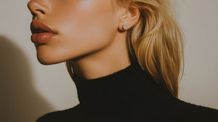 Fototapeta premium Elegant profile of a blonde woman wearing diamond earrings