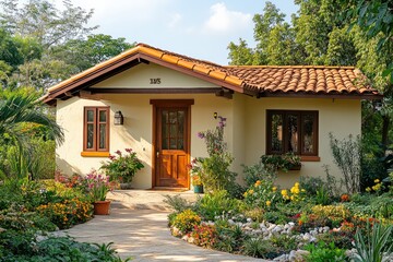colorful flowers in the garden of a detached house with a garden
