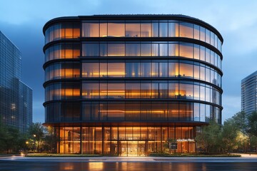 Modern Glass Building at Dusk