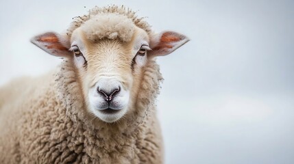 Closeup portrait of an adorable sheep showcasing its fluffy wool and expressive features : Generative AI