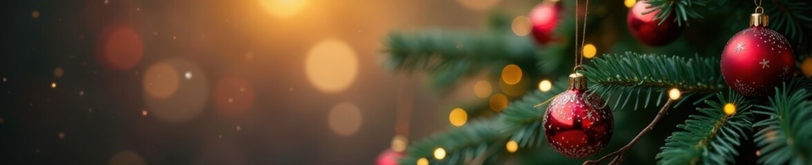 Ornamented Christmas tree on a defocused abstract background, winter, lights, festive