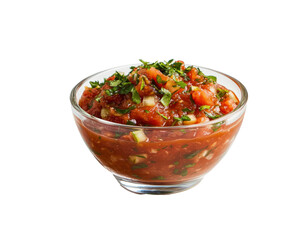 Isolated Fresh Salsa in Clear Glass Bowl