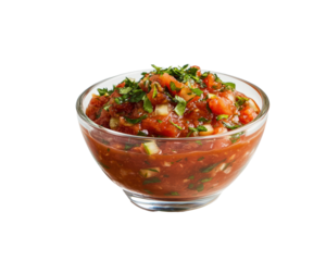 Isolated Fresh Salsa in Clear Glass Bowl