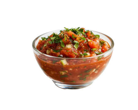 Isolated Fresh Salsa in Clear Glass Bowl