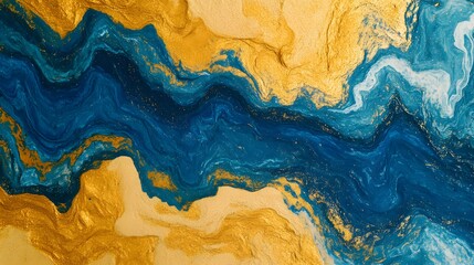 Naklejka premium Vibrant abstract waves, fluid blue and yellow patterns flowing together, perfect for modern art themes or interior decor.