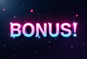 3D Glitched "BONUS!" Sign: Vibrant Neon Colors on a Dark Background, Excellent for Websites, Apps, and Digital Platforms Aiming for a Cutting-Edge and Modern Feel.

