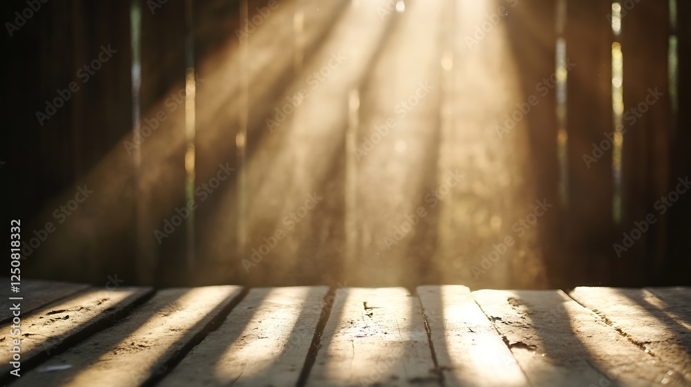 Leinwandbilder sunlight rays streaming through wooden planks creating a beautiful atmosphere : generative ai