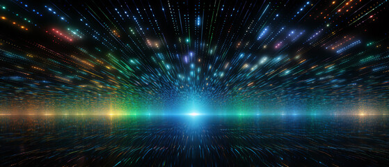 Obraz premium A stunning digital illustration showcasing vibrant lights and dynamic motion. This artwork captures the essence of innovation and technological advancement through radiant colors.