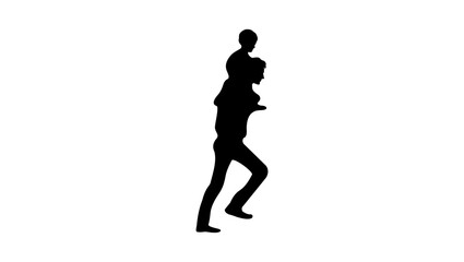Child On Mans Shoulder, black isolated silhouette