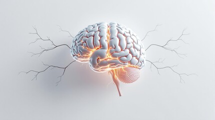 Diagram of a human brain and spinal cord, clearly isolated on a white surface for educational clarity. Great for medical guides and learning aids in neurology