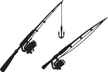 Fishing Rods Silhouette Vector | High-Quality Black & White Fishing Graphic