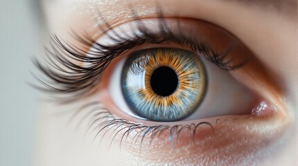Fototapeta premium Emotive close-up of a human eye with captivating blue and brown segments in the iris, conveying emotion and expression through the detailed capture of the eye's features